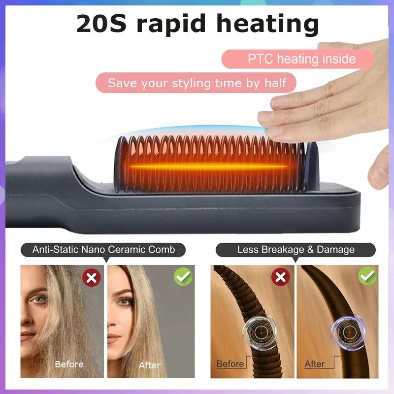All-in-One Hot Comb & Straightener – Negative Ion Styling Tool for Frizz-Free Hair