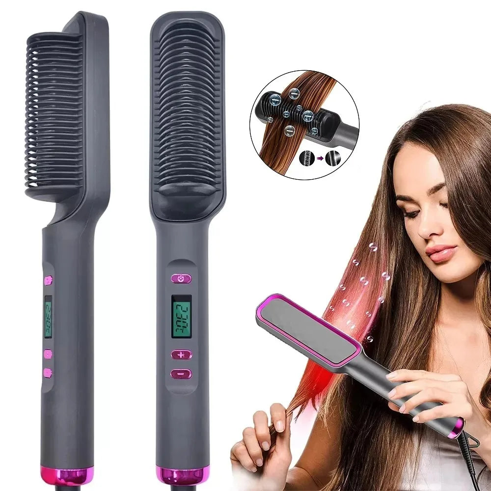 All-in-One Hot Comb & Straightener – Negative Ion Styling Tool for Frizz-Free Hair