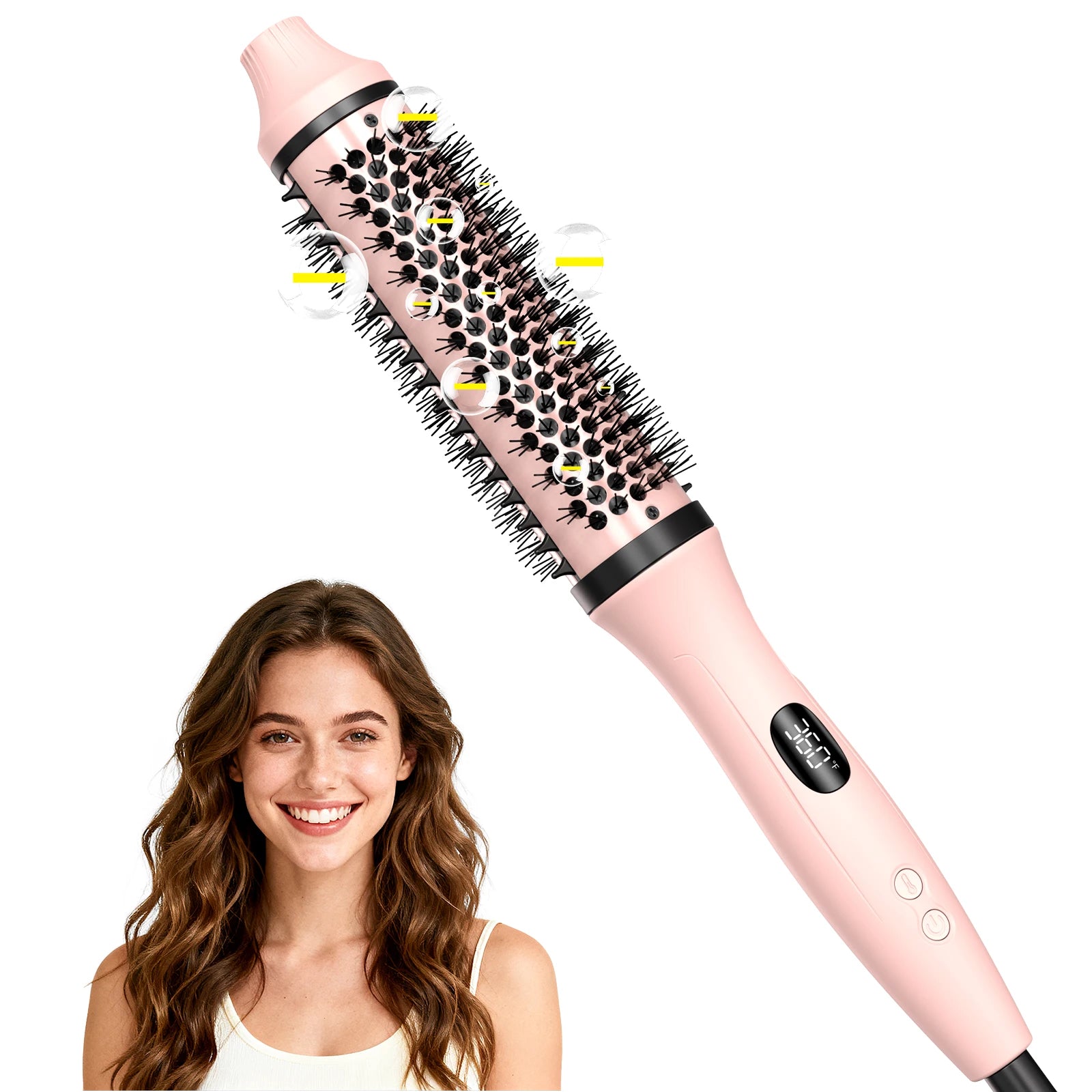 Dual Voltage Ionic Thermal Brush For Curling And Straightening 6 Temperature Settings & LED Digital Display Hot Air Styler