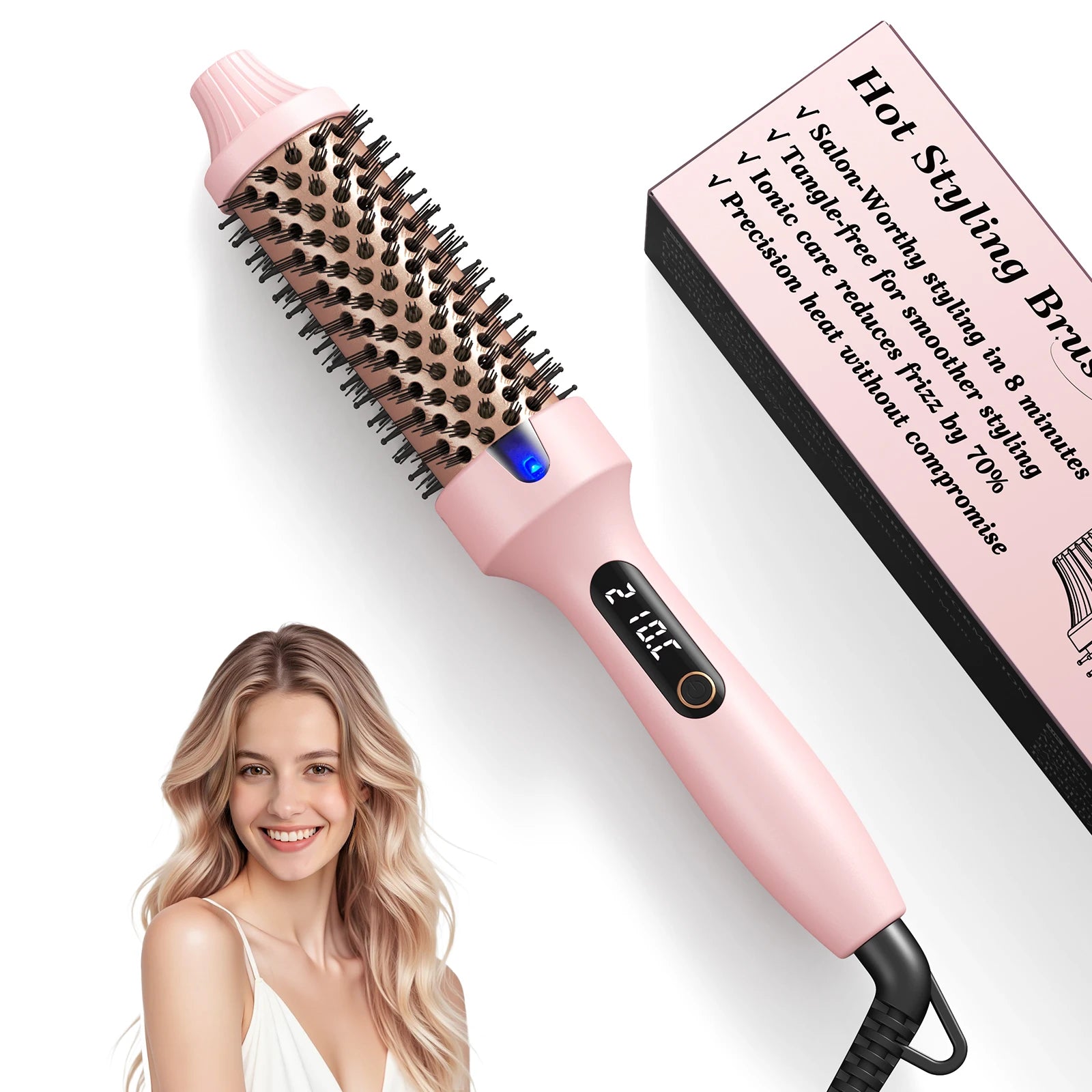 Dual Voltage Ionic Thermal Brush For Curling And Straightening 6 Temperature Settings & LED Digital Display Hot Air Styler